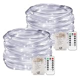 LE ロープライト イルミネーションライト 10m 120LED 電池ボックスとリモコン付き 防水 8つ点灯モード 調光対応 アウトドア 庭 装飾 パーティー クリスマス 正月 2個パック