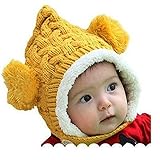 ベビーキャップ – SODIAL ( R )ベビー男の子女の子ニットかぎ針編みリブポンポン付き冬帽子キャップ暖かい冬(イエロー)