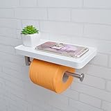 KESバスルームトイレ用紙ダブルロールホルダーストレージシェルフオーガナイザーBrushed SUS 304ステンレススチールとホワイトアクリル、bph600s2 Single Roll Holder