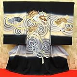 【雲龍刺繍・黒・グレーべージュぼかし】 男児　初着　祝着 のしめ 産着 男の子のお宮参り着物 高級 フードセットプレゼント付