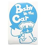 ブルー（青） 犬 パグ お座り 風船 Baby in the car ベビー イン ザ カー ベビーインカー ステッカー 窓ガラス用シールタイプ 車 戌 ...