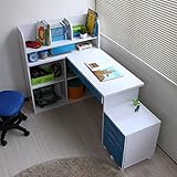 パソコン デスク 学習机 3WAY レイアウト ブルー ホワイト TCP026-BL