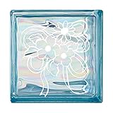 ガラスブロック 屋外壁 間仕切壁日本 デザインガラスブロック 柄：花束 色：ウェービーブルー 1個単位 190×190×80mm