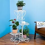 アイロンフラワーフレームバルコニーフロアフラワーポットリビングルーム屋内植物4層シェルフ（白）