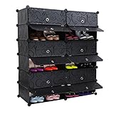 Hapilife シューズラック 組み立て シューズボックス 2列6段 靴収納 収納ボックス ブラック 幅93×奥行37×高さ106cm