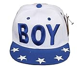 韓国スタイル 刺繍BOY 子供用 頭周り約50－54ｃｍ 通気 春夏の日よけ帽子・ヒップホップ帽子・野球帽子・BBキャップ・ハット・平らつば帽（ホワイト）