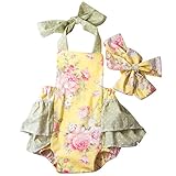 PER ベビー服 ホルターネック　カバーオール ロンパース スリング　夏装　子供服　ロンパース+ヘッドバンド　2点セット　バラの花柄　ベビー 幼児　女の子