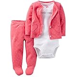 カーターズ Carter's 女の子用赤x白ハートカーディガンx足つきパンツ豪華上下3点セット (6months(61-67cm)) [並行輸入品]