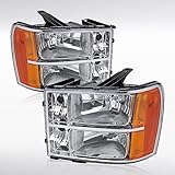 AUTOZENSATION クロムヘッドライト アンバー L + R ペア ヘッドライト 2007-2013 GMC Sierra 1500/ 1500HD/2500HD/3500HD に対応
