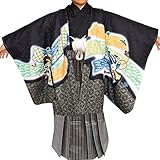 七五三 5歳 5才 男児 トータル13点フルセット 男の子 着物 紋付羽織袴 紋付袴 2タイプ/11(鷹に小鎚・黒)