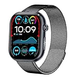 JUSUTEK 2025 革新 スマートウォッチ通話機能付き,1.95インチAMOLED腕時計,24時間全面センサ機能付,Bluetooth5.3,女性機能,天気予報,電卓,カウントダウン,音楽制御,歩数計,消費カロリー,IP67防水,DIY文字盤,NFC,長時間待機,中高年,着信表示,Line通知,iphone＆アンドロイド対応,日本語対応,日本語説明書付き (黒磁力鋼)