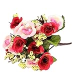 造花，SODIAL(R)人工ローズフラワー　リーフ　ホーム　結婚式の装飾（薔薇色）