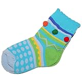 Country Kids(カントリー キッズ)【452水色】女の子ターコイズポンポンストライプラブリーソックス,水色ボーダーデコ付靴下,ギフト,【並行輸入】