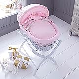 Izziwotnot Pretty Pink Gift Wicker Moses Basket, Soft Grey by Izziwotnot