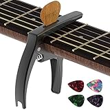 TANMUS カポタスト 、三イン一亜鉛合金ギターカポタスト，アコースティックギター&エレクトリックギター用(ピッククリップ＆ピック*4付き)弦楽器 、ウクレレ 、クラシックギター付属品 Capo