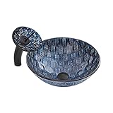 VIGO Rio Glass Vessel Bathroom Sink and Waterfall Faucet with Pop Up, Matte Black [並行輸入品]