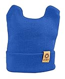 Plus Nao(プラスナオ) 子供用 ベビー用 ニット帽 ニットキャップ 耳付き シンプル 無地 タグデザイン ベビー キッズ 女の子 男の子 冬帽子 - ロイヤルブルー