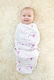 100% Organic Cotton Simple Swaddles in Pink Elephant, (3-6M) by Lollipop and Lullaby