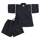 甚平スーツ 刺し子織柄 日本製(100cm,ネイビー)