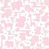 York Wallcoverings BS5348 Room To Grow Baby Safari Wallpaper, White/Pink [並行輸入品]
