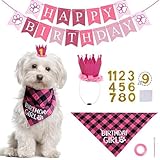 GOODCHI 犬 誕生日 帽子 ペット 誕生日 飾り付け 犬 猫 誕生日帽子 バンダナ バナー ペットグッズ おしゃれ 誕生日 記念日 パーティー飾り (ピンク)