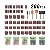 KKmooon 206点セット ミニルーター用 ビットセット 収納箱付き ロータリー工具 アクセサリーセット 1/8 インチシャンク サンディング 研削 ブラッシング 研磨ビット グラインダー用