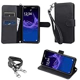 wisers AQUOS sense4 plus SH-M16 ケース カバー 手帳型 Sharp シャープ スマートフォン スマホケース ハンドストラップ ネックストラップ カードホルダー ブラック