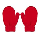 幼児 ベビー ソフト 暖かい手袋　キッズ グローブ 編み ストレッチ ミトン (red)