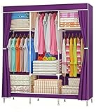 SUOERNUO ワードローブ　クローゼット　カーテン式カバー付き　3列6段　幅105*奥行44*高156cm　高耐荷重　組立簡単　大容量　衣類収納　ハンガーラック　 (パープル)