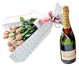 花由 生花 ピンクのバラ 1ダースの花束 と シャンパンのセット ＜冷蔵便でお届け＞
