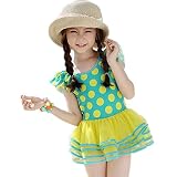 EASONDDD 水着 女の子 ワンピース キッズ水着 子供水着 体型カバー 水玉 ドット柄 チュチュスカート 子ども こども 水着 かわいい スイムウェア キッズ ブルーXL