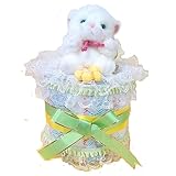 おむつケーキ【ミニ1段】イエロー×グリーン　にゃんこのぬいぐるみ付き出産祝い男の子女の子