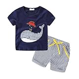 Huaer & Baby Boys 'cotton Sports ClothingショートセットストライプWhaleアップリケ US サイズ: 5T カラー: ブルー