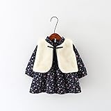 Cute Minor　子供　ワンピース　ドレス キッズ　花柄　チョッキ付け　長袖 もこもこ　チョッキ　かわいい　秋冬　エレガント　蝶结び付け　2点セット　選べる3色 (6, 紺色)