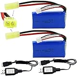 Blomiky 2 Pack 7.4V 1200mAh 8.88Wh Li-PO Battery with Mini Tamiya Plug and 2 USB Charger Cable for 1/18 Scale 9300 9301 9302 9303 9034 RC Truck 9300 1200 2