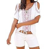 レディース夏半袖シャツ、FunicプリントトップスブラウスTシャツ XX-Large ホワイト