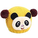 Happy　Cherry　超かわいい　ベビー　帽子　ニットキャップ　女の子　男の子　可愛いパンダ　ボンボン付き　手編み風　暖かい　イエロー