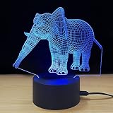 テーブルランプ3D創造性光るゾウLEDナイトライトベッドルームベッドサイドランプホリデーギフト,Blue