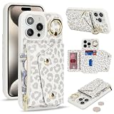 for iPhone 15 Pro Max ケース アイホン 15 Pro Max 背面フリップ 手帳型 360°回転 Case SunYoo 15promax ICカード コインポケット ストラップ付き カード 収納 小銭入れ ファスナーポケット付き 豹柄 ヒョウ柄 ホワイト