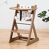 【ベビーチェア テーブル付き ハイチェア 高さ調節 木製 専用クッション付き】こどもと一緒に成長するチェア 高さ調節可能！ 安全ベルト付き ふかふかクッションセット チェア色：花柄ブラウン クッション
