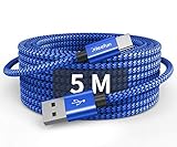 USB Type C ケーブル [5m/1本] CLEEFUN タイプC ケーブル 長い USB A to USB C ケーブル QC3.0対応 充電コード タイプc 高耐久ナイロン Galaxy Note、Xperia、LG、Switch、Pixel、GoPro Hero 5/6などType-c機種対応 ブルー