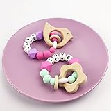 木育 歯固め 木 授乳ジュエリー 歯がため ラトル 赤ちゃんのおもちゃ チュアブル ブレスレット クラスプ シリコン レタービーズ[BPAフリー][FDA認可済]木製 安全 無味 2枚セット