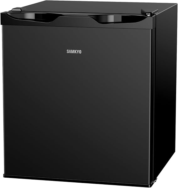SAMKYO 冷蔵庫 48L 一人暮らし 小型 幅45cm スリム ミニ冷蔵庫 コンパクト 省スペース 前開き 7段階温度調節 1ドア 耐熱天板 静音 GU40 ブラック - 1