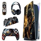 PlayVital ps5コンソール本体（ディスクバージョン）に対応用ステッカーシール、ps5コントローラー＆ヘッドセット＆リモコン&充電ステーションに対応するステッカービニールシール【Wasteland & Cloudstorm Wukong】