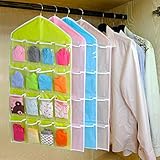 anshintoクリアHangingバッグソックスブラ下着ラックハンガーストレージオーガナイザー16ポケット One Size ブルー