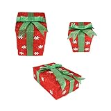 NorthLight 7 in., 10 in. & 13 in. Red Snowflake Sisal Gift Boxes Lighted Christmas Yard Art Decorati