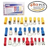 Qadira 480PCS 12-Size Assorted Insulated Electrical Wire Terminals Crimp Connectors Spade Set [並行輸入品