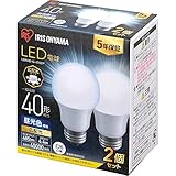 アイリスオーヤマ LED電球 口金直径26mm 広配光 40W形相当 昼光色 2個パック 密閉器具対応 LDA4D-G-4T62P