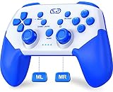 「2023新型」Switch コントローラー マクロ機能 背面ボタン付き Switchスリープ解除 無線 スイッチ プロコントローラー ジャイロセンサー 連射 振動 APP設定 プロコン Switch/Lite/OLEDに対応 Android/IOS/PCに対応 白＆ブルー