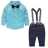 Chinatera 2pcsベビー男の子紳士服装格子柄蝶ネクタイシャツ+サスペンダーパンツ